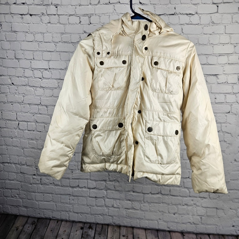 Gap Kids Girls XL 12 Ivory Puffer Jacket Faux Fur Hood Quilted Parka Coat